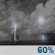 Wednesday Night: Showers and thunderstorms likely before 11pm, then a chance of showers.  Partly cloudy, with a low around 66. Southwest wind around 5 mph becoming calm  in the evening.  Chance of precipitation is 60%.