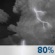 Thursday Night: Showers and thunderstorms before 11pm, then a chance of showers between 11pm and 2am.  Low around 75. South southeast wind around 5 mph.  Chance of precipitation is 80%.