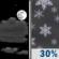 Tonight: A 30 percent chance of snow, mainly after 5am.  Increasing clouds, with a low around 20. Wind chill values as low as 10. South wind 6 to 9 mph becoming east after midnight. 