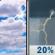 Tuesday: A 20 percent chance of showers and thunderstorms after 1pm.  Partly sunny, with a high near 58. Northeast wind around 15 mph. 